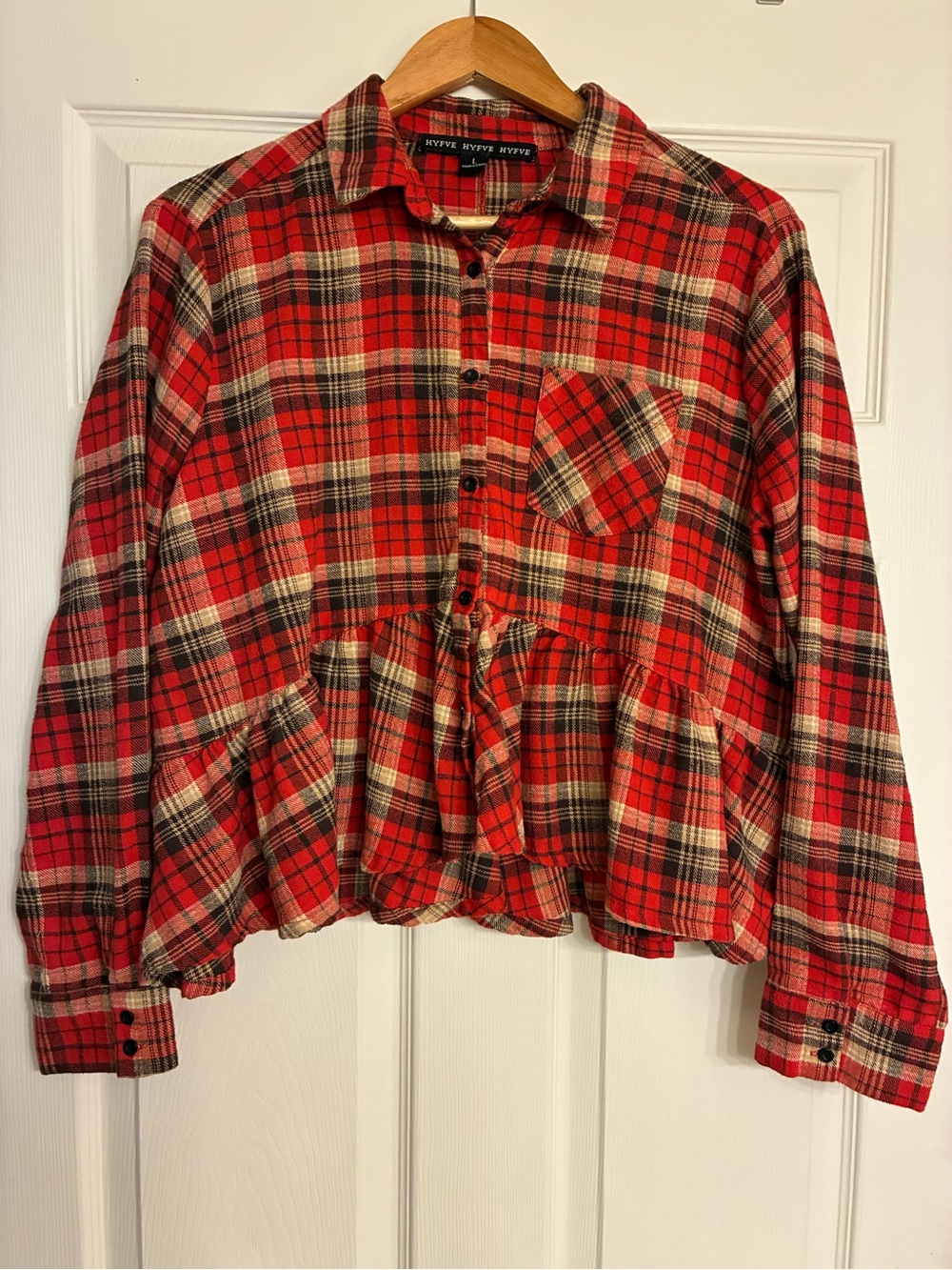 HYFVE Red Plaid Peplum Button-Front Jacket cottage core Boho